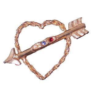 Vintage Cupid Heart And Arrow (1 7/8" X 1 3/8") Pin Brooch #1047